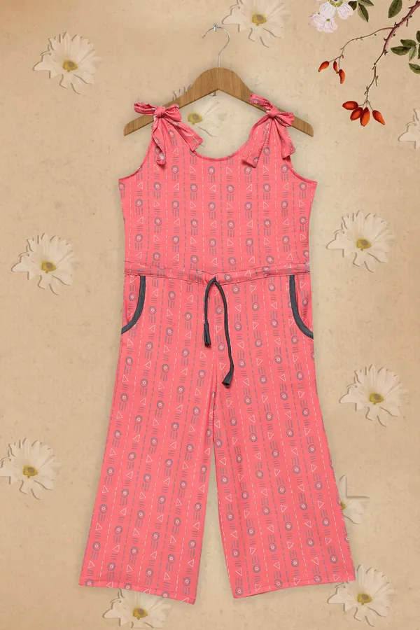 Peach_Cotton_Lycra_Geometric_Print_Capri_Jumpsuit_For_Girls
