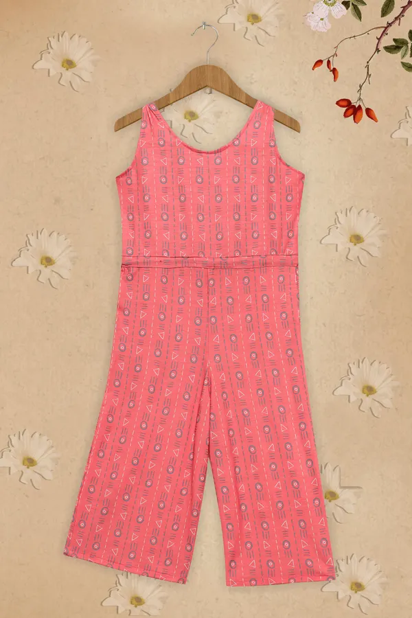 Peach_Cotton_Lycra_Geometric_Print_Capri_Jumpsuit_For_Girls