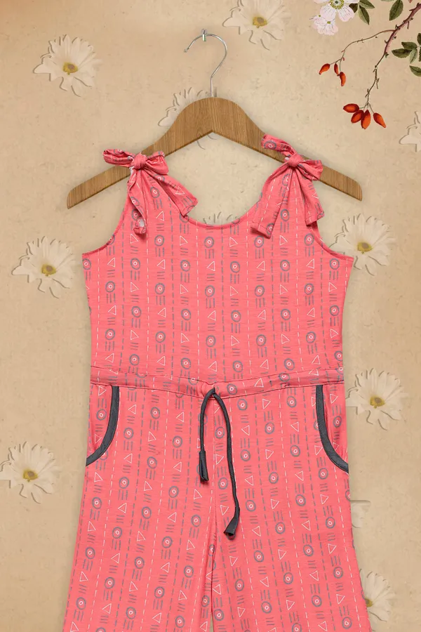 Peach_Cotton_Lycra_Geometric_Print_Capri_Jumpsuit_For_Girls