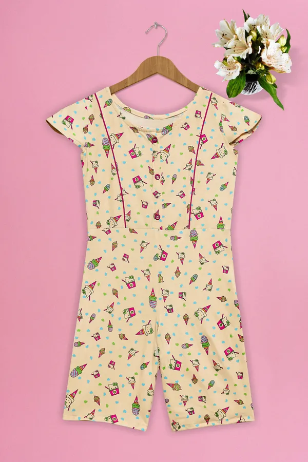 Cream_Cotton_Lycra_Animal_Print_Capri_Jumpsuit_For_Girls