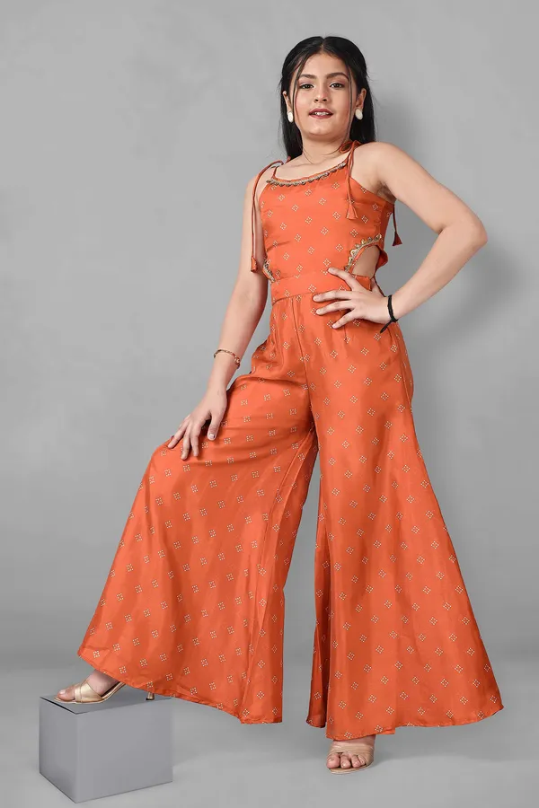 Rust_Tabby_Silk_Geometric_Printed_Jumpsuit_For_Girls