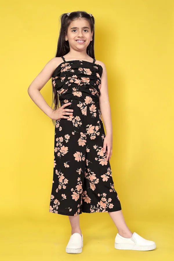 Black_Calf_Length_Floral_Printed_Jumpsuit_For_Girls