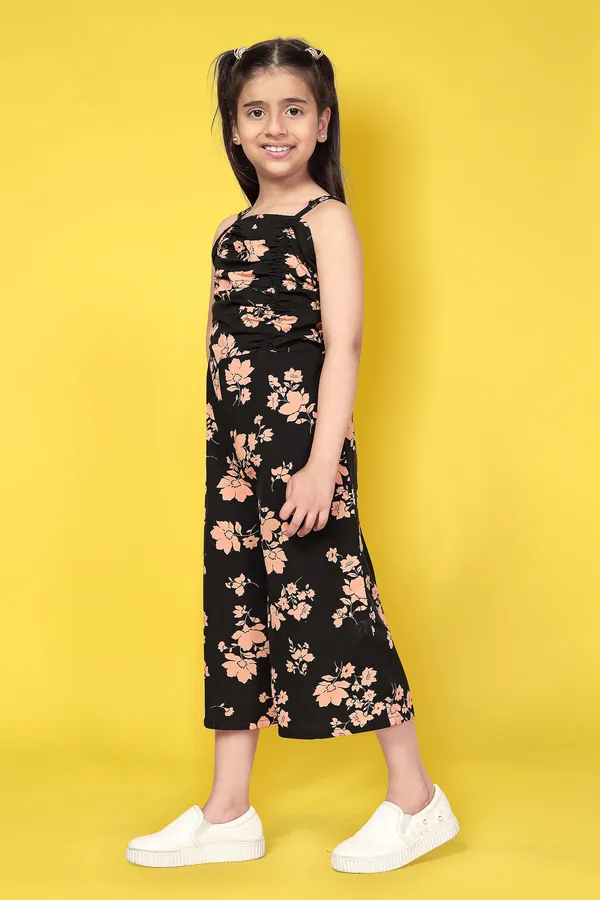 Black_Calf_Length_Floral_Printed_Jumpsuit_For_Girls