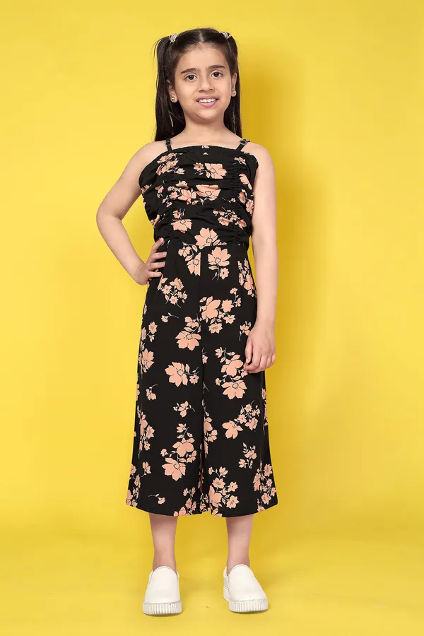 Black_Calf_Length_Floral_Printed_Jumpsuit_For_Girls