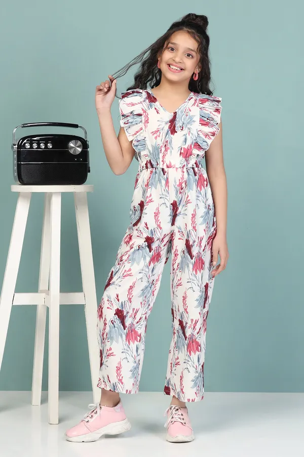 White_All_Over_Printed_Basic_Jumpsuit_For_Girls
