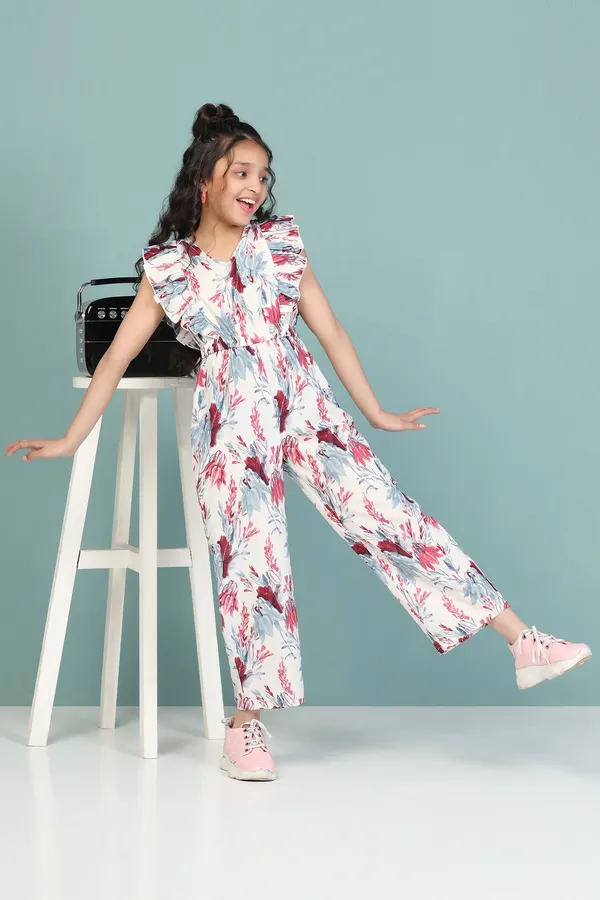White_All_Over_Printed_Basic_Jumpsuit_For_Girls