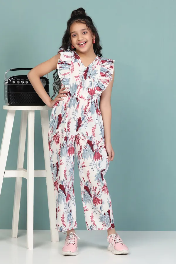White_All_Over_Printed_Basic_Jumpsuit_For_Girls
