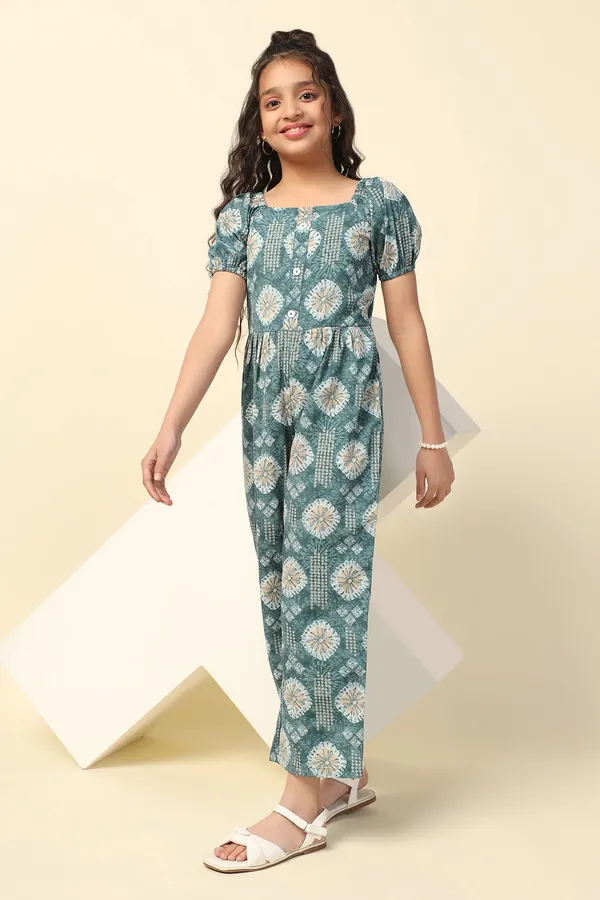 Peacock_Blue_All_Over_Printed_Basic_Jumpsuit_For_Girls