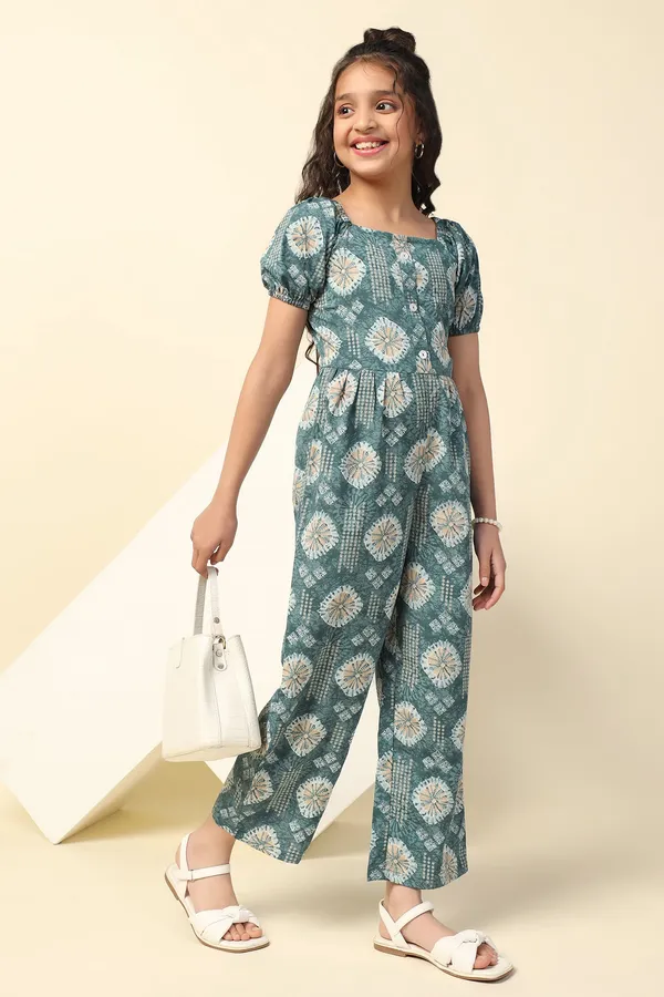 Peacock_Blue_All_Over_Printed_Basic_Jumpsuit_For_Girls