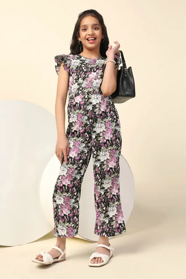 Black_All_Over_Floral_Printed_Basic_Jumpsuit_For_Girls