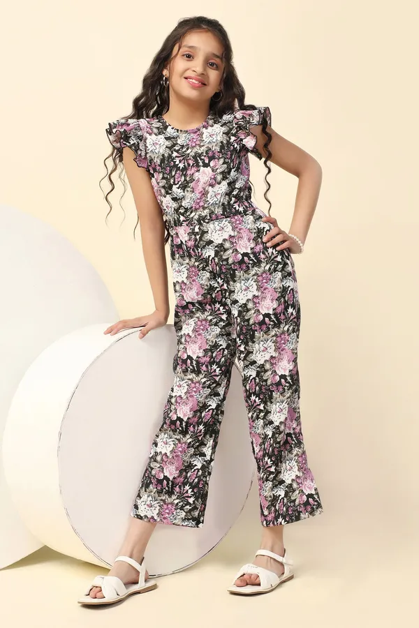 Black_All_Over_Floral_Printed_Basic_Jumpsuit_For_Girls