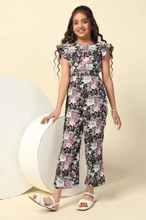 Black_All_Over_Floral_Printed_Basic_Jumpsuit_For_Girls