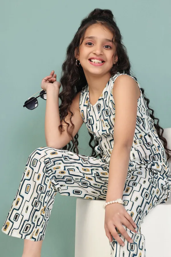 White_All_Over_Floral_Printed_Sleeveless_Jumpsuit_For_Girls