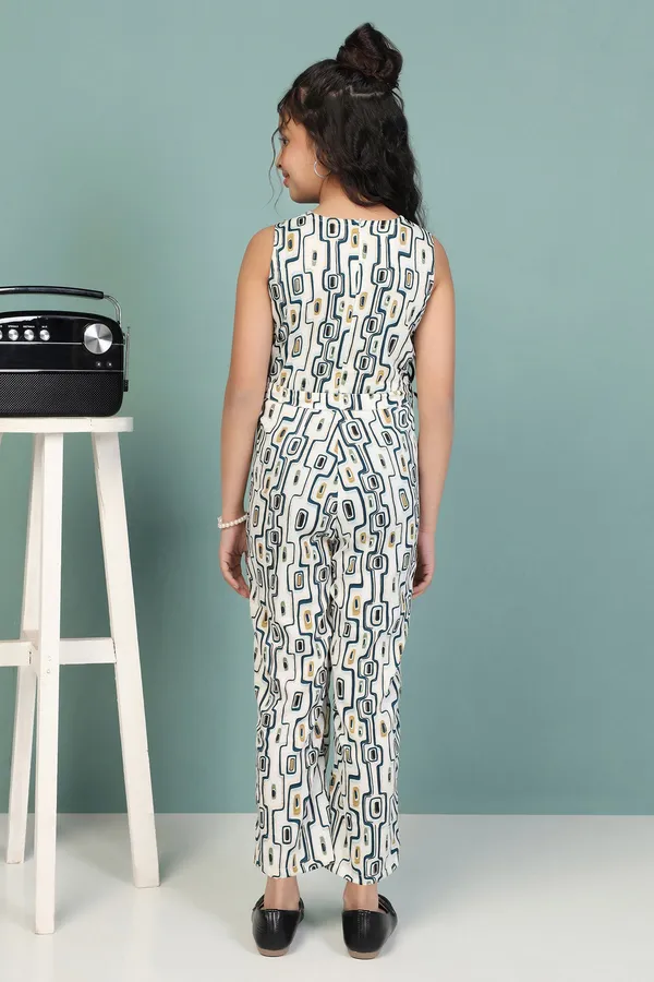 White_All_Over_Floral_Printed_Sleeveless_Jumpsuit_For_Girls
