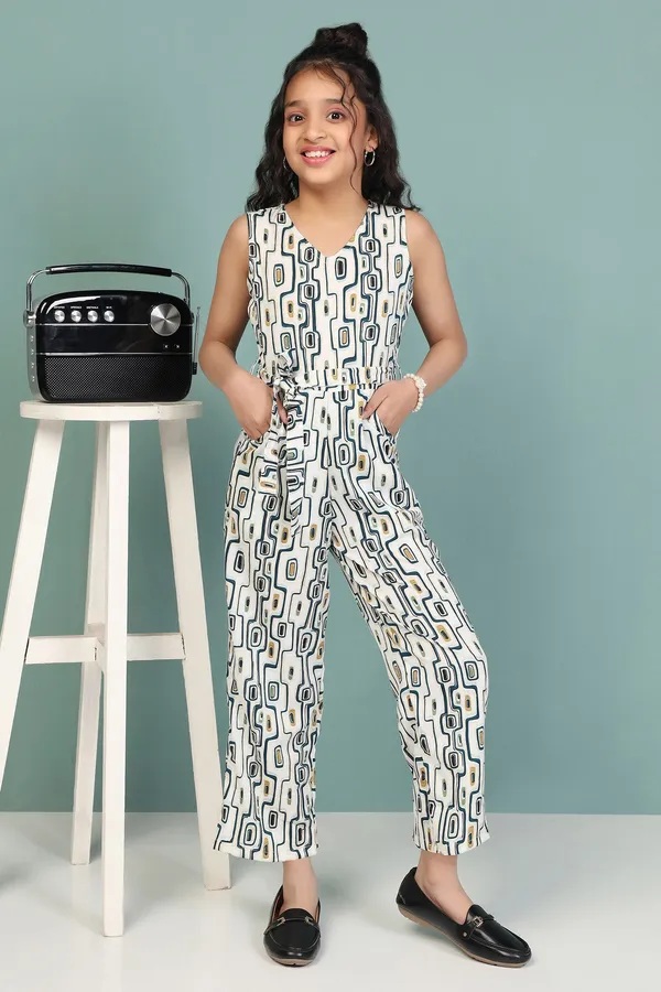 White_All_Over_Floral_Printed_Sleeveless_Jumpsuit_For_Girls