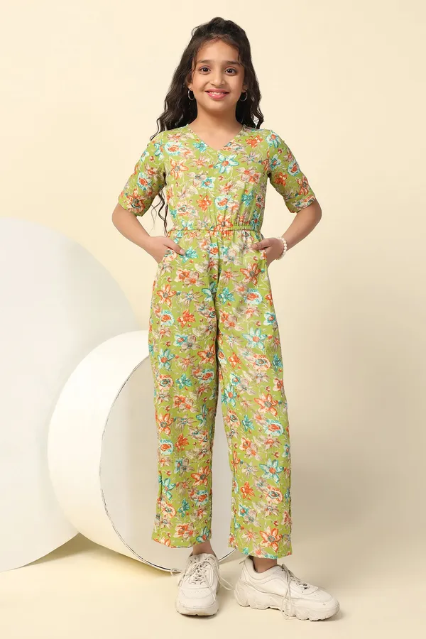 Green_All_Over_Floral_Printed_Basic_Jumpsuit_For_Girls