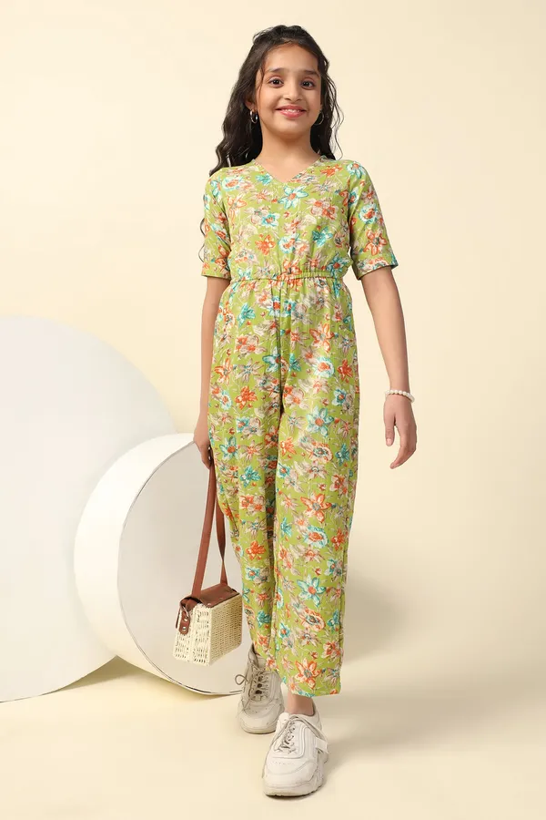 Green_All_Over_Floral_Printed_Basic_Jumpsuit_For_Girls