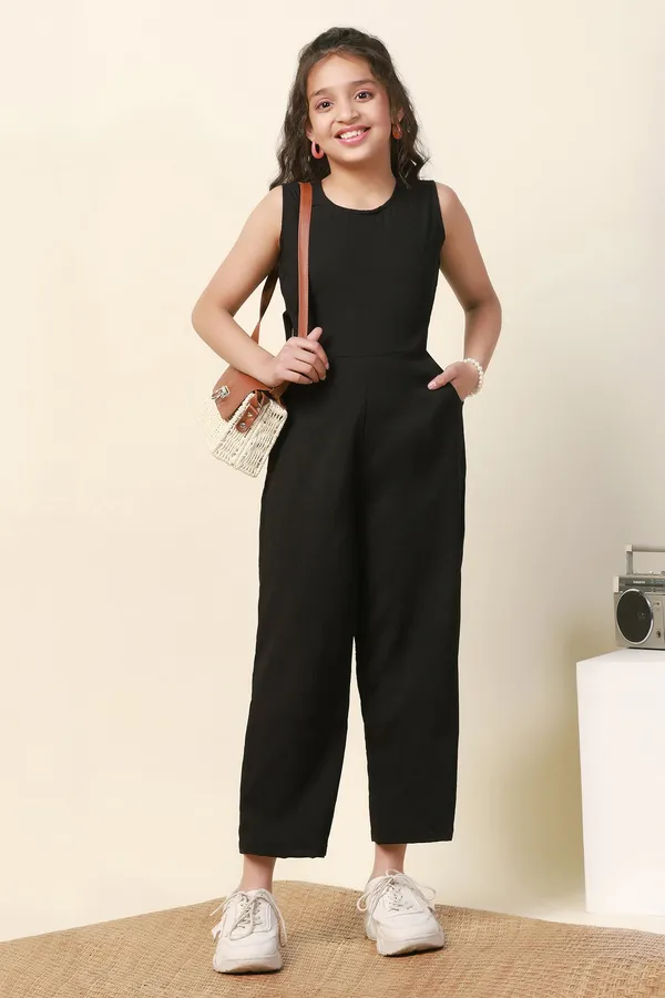 Black_Solid_Long_Sleeveless_Jumpsuit_For_Girls