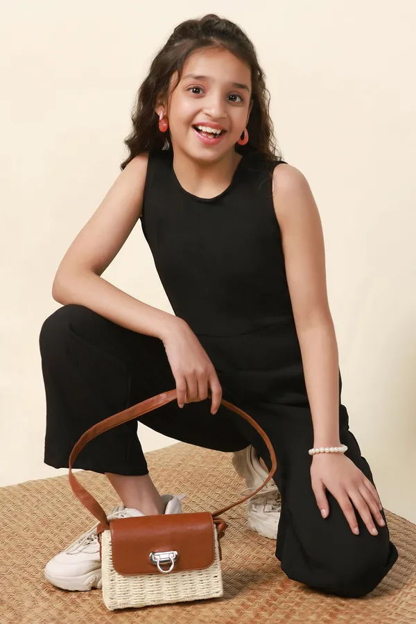 Black_Solid_Long_Sleeveless_Jumpsuit_For_Girls