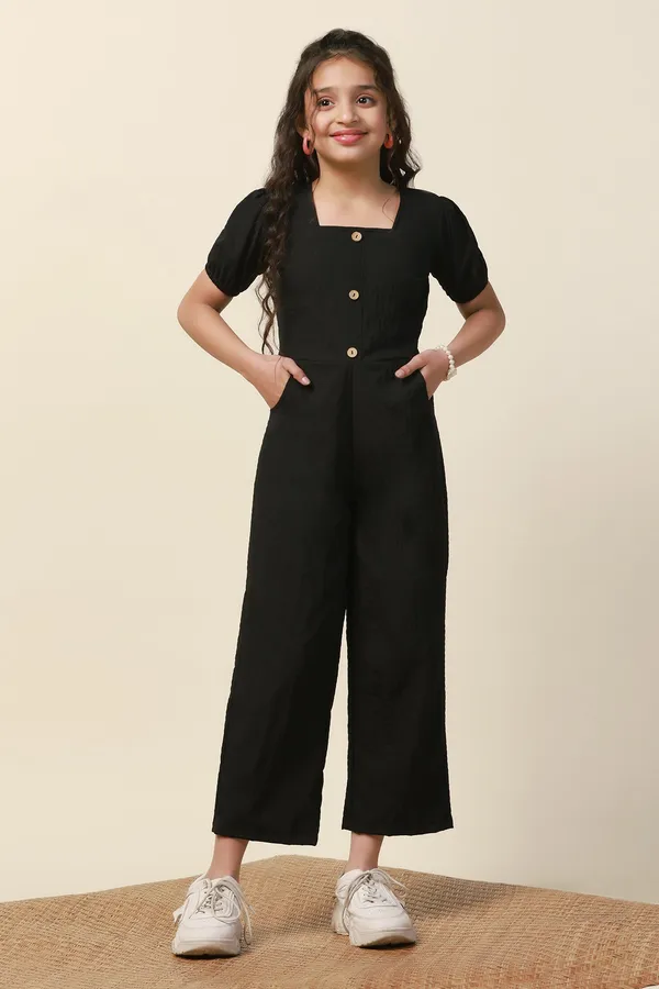 Black_Floral_Solid_Long_Jumpsuit_For_Girls