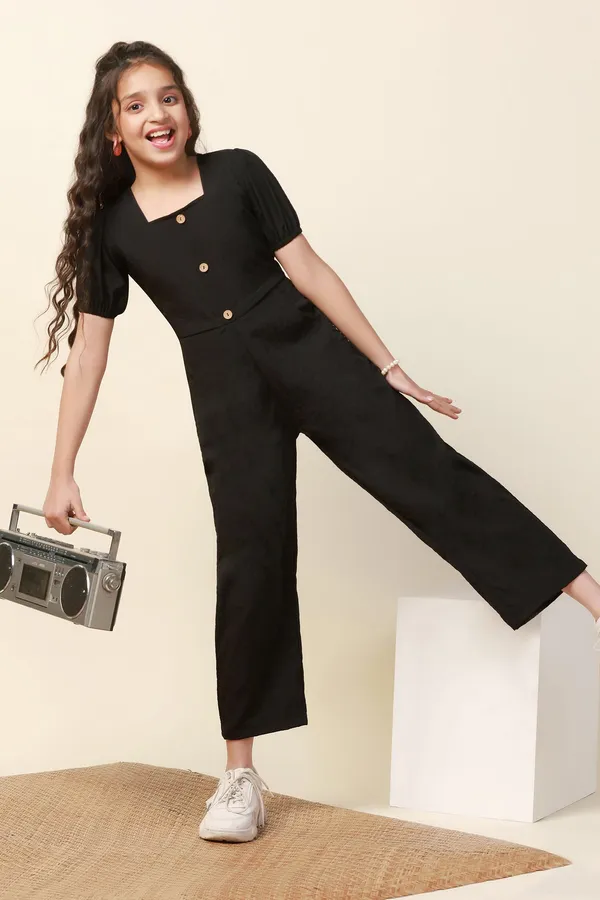 Black_Floral_Solid_Long_Jumpsuit_For_Girls