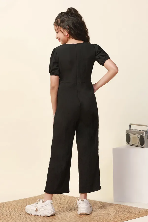 Black_Floral_Solid_Long_Jumpsuit_For_Girls