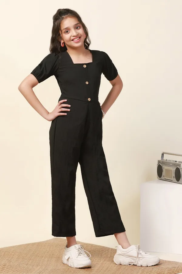 Black_Floral_Solid_Long_Jumpsuit_For_Girls