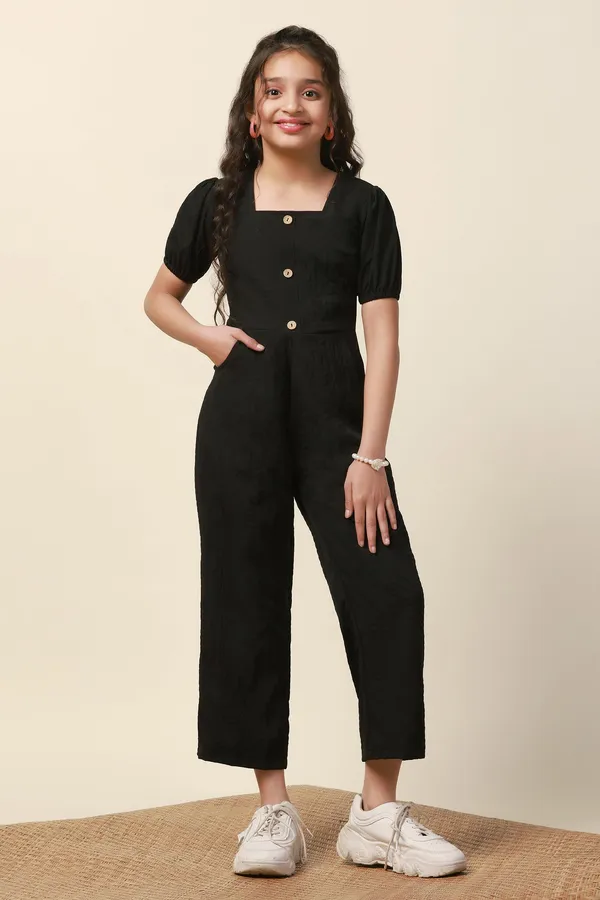 Black_Floral_Solid_Long_Jumpsuit_For_Girls