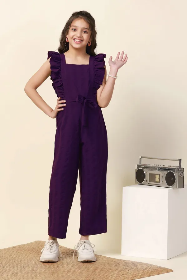 Purple_Solid_Ankle_Length_Jumpsuit_For_Girls