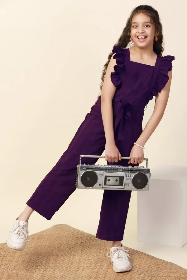 Purple_Solid_Ankle_Length_Jumpsuit_For_Girls