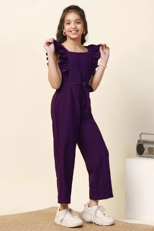 Purple_Solid_Ankle_Length_Jumpsuit_For_Girls