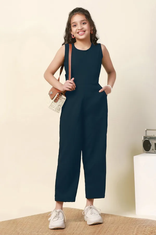 Dark_Blue_Sugarcane_Solid_Cut-Out_Ankle_Length_Jumpsuit_For_Girls