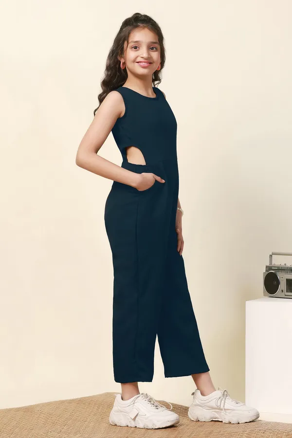 Dark_Blue_Sugarcane_Solid_Cut-Out_Ankle_Length_Jumpsuit_For_Girls