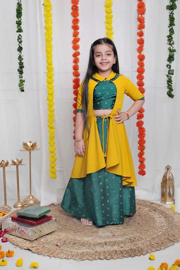 Green_Lehenga_Choli_With_Jacket_Set_For_Girls