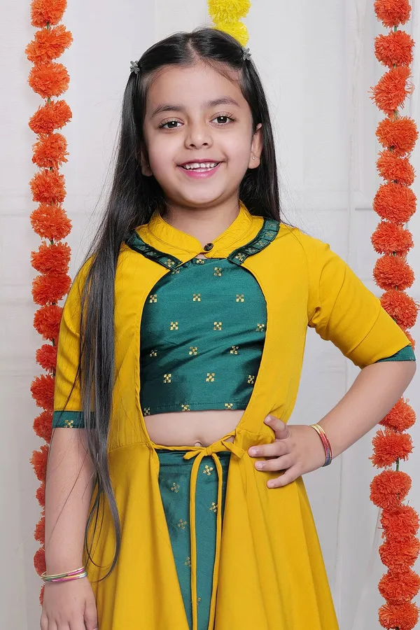 Green_Lehenga_Choli_With_Jacket_Set_For_Girls