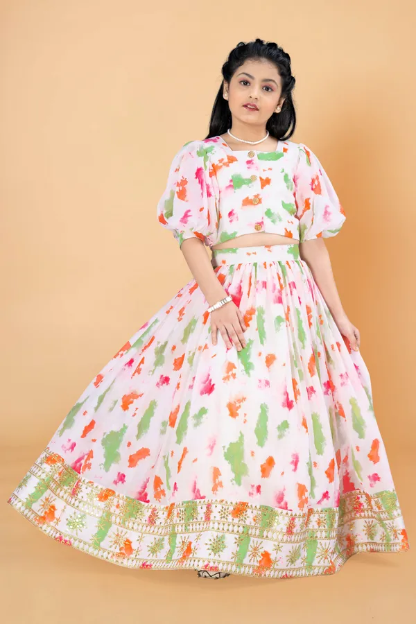 White_Tabby_Silk_Digitally_Printed_Readymade_Lehenga_Choli_For_Girls