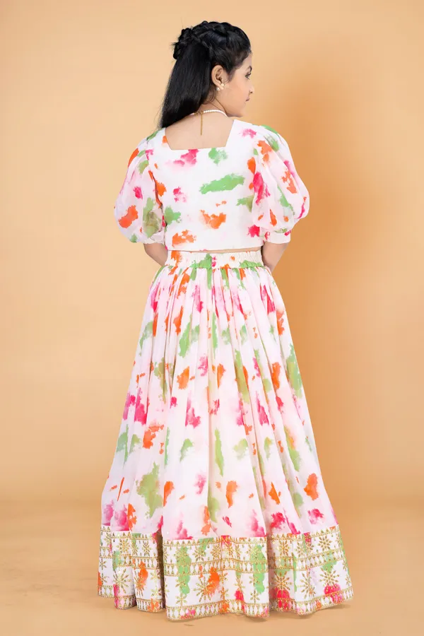 White_Tabby_Silk_Digitally_Printed_Readymade_Lehenga_Choli_For_Girls