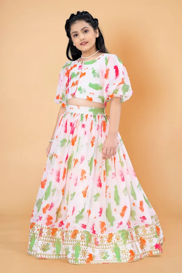 White_Tabby_Silk_Digitally_Printed_Readymade_Lehenga_Choli_For_Girls