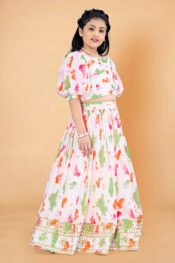 White_Tabby_Silk_Digitally_Printed_Readymade_Lehenga_Choli_For_Girls