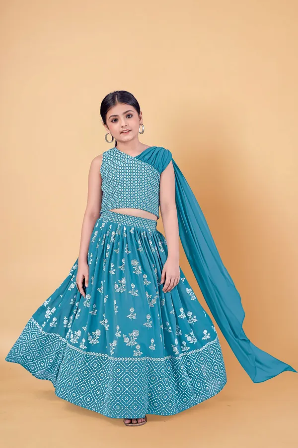 Blue_Georgette_Pigment_Work_Lehenga_Choli_For_Girls