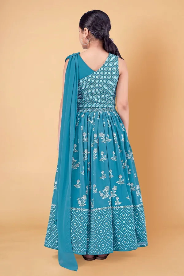 Blue_Georgette_Pigment_Work_Lehenga_Choli_For_Girls