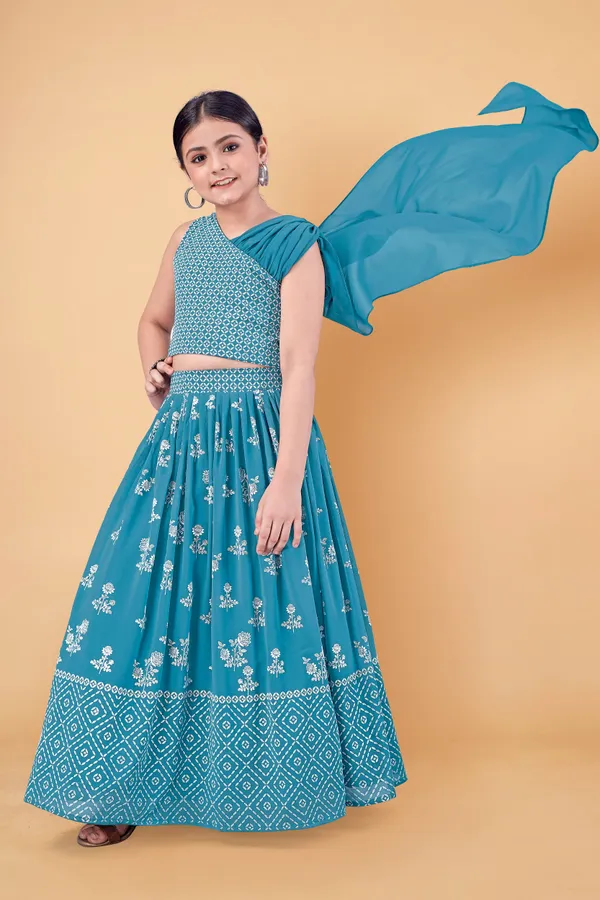 Blue_Georgette_Pigment_Work_Lehenga_Choli_For_Girls