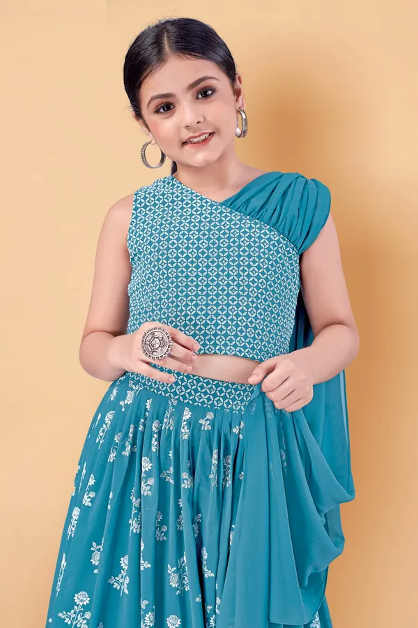 Blue_Georgette_Pigment_Work_Lehenga_Choli_For_Girls