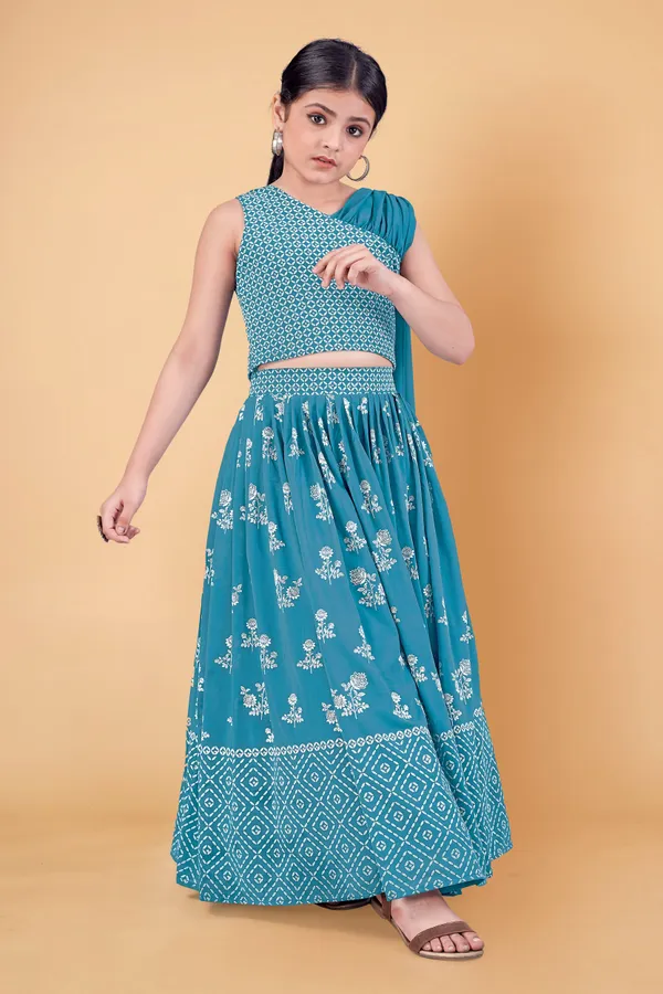 Blue_Georgette_Pigment_Work_Lehenga_Choli_For_Girls