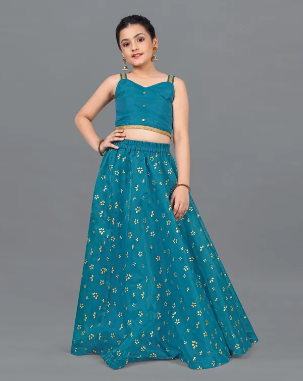 Firozi_Organza_Lather_Foil_Printed_Readymade_Lehenga_Choli_For_Girls