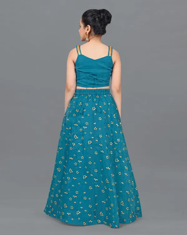 Firozi_Organza_Lather_Foil_Printed_Readymade_Lehenga_Choli_For_Girls