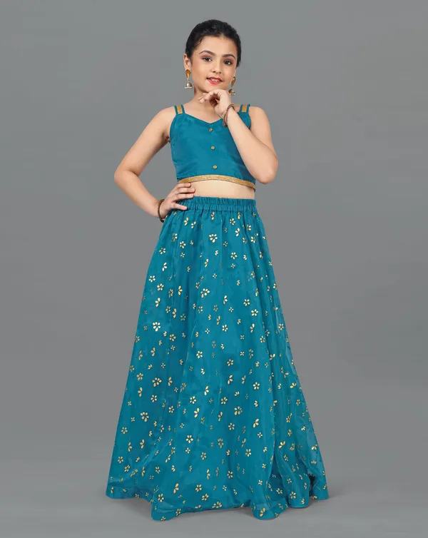 Firozi_Organza_Lather_Foil_Printed_Readymade_Lehenga_Choli_For_Girls
