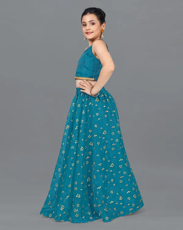 Firozi_Organza_Lather_Foil_Printed_Readymade_Lehenga_Choli_For_Girls