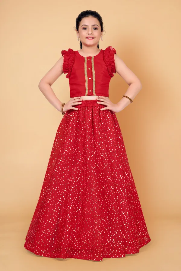 Red_Organza_Lather_Foil_Printed_Readymade_Lehenga_Choli_For_Girls
