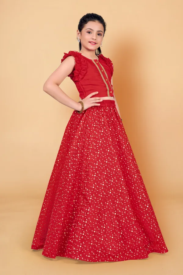 Red_Organza_Lather_Foil_Printed_Readymade_Lehenga_Choli_For_Girls